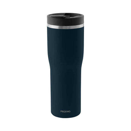 PROFINO Thermobecher BARISTA in Blau, isolierter Trinkbecher aus Edelstahl mit Deckel und ergonomischem Griff.