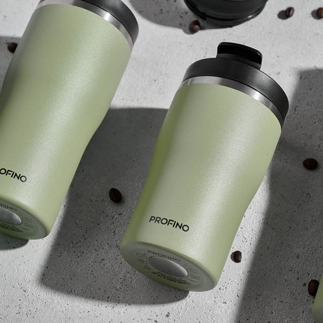PROFINO Thermobecher BARISTA in Salbeigrün, doppelwandig und auslaufsicher für heiße Getränke, stilvoll und praktisches Design