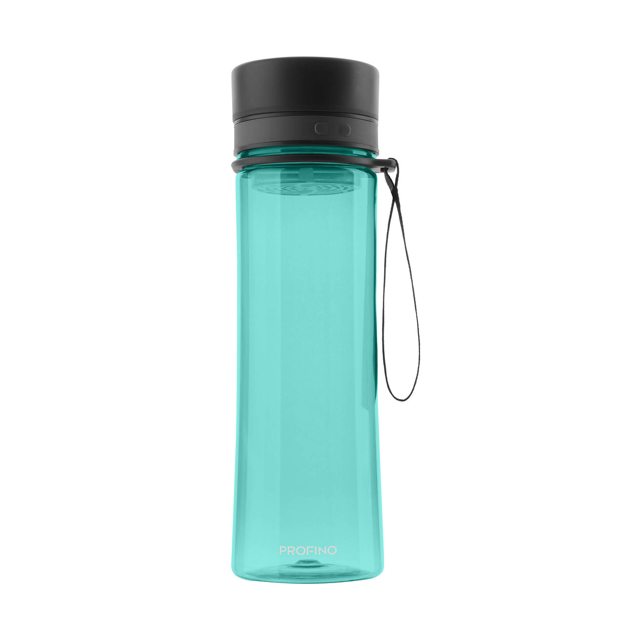 PROFINO Trinkflasche INFUZE, 600 ml aus durchsichtigem Kunststoff mit blauer Verschlusskappe, ideal für unterwegs