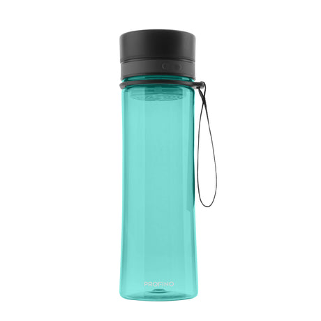 PROFINO Trinkflasche INFUZE, 600 ml aus durchsichtigem Kunststoff mit blauer Verschlusskappe, ideal für unterwegs