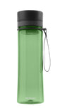 Grüne Profino Trinkflasche mit Siebeinsatz, 600 ml, aus durchsichtigem Kunststoff, mit Schraubverschluss und Messskala.