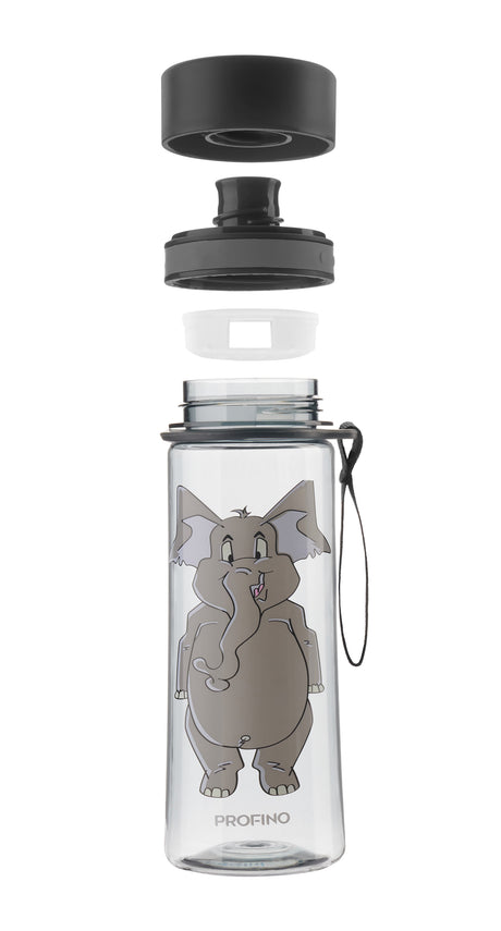 Profino Infuze Kids Trinkflasche mit Siebeinsatz, Elefant, 350ml, in buntem Design mit kindgerechtem Verschluss
