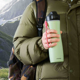 PROFINO Isolierflasche ACTIVE, 600 ml mit Edelstahlkörper und Schraubverschluss, zeigt die isolierende Flasche für heiße oder kalte Getränke