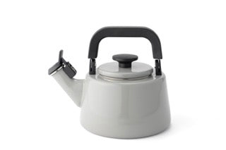 Emaille-Wasserkessel von HoneyWare, 2,1 Liter, pfeifend, in weißem Cotton-Design, mit Griff und Deckel, zum Wasserkochen.
