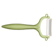 Grüner KYOCERA Schäler mit doppelseitigem Schliff, ideal für präzises Schneiden und Schälen von Obst und Gemüse.