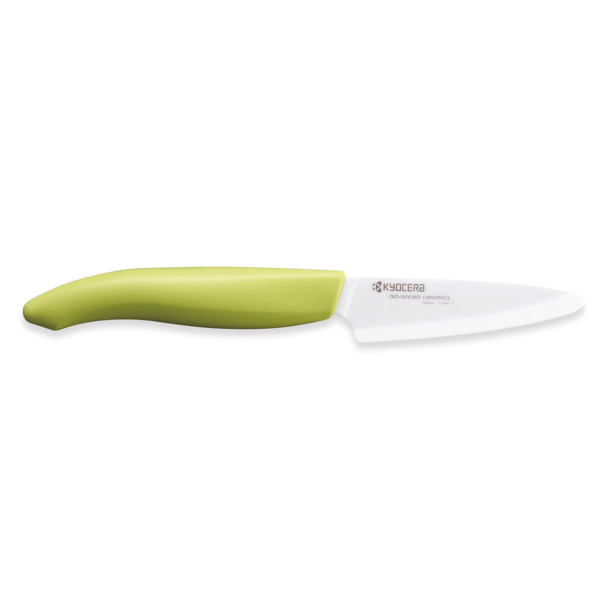 Grünes KYOCERA Keramikmesser GEN GREEN mit ergonomischem Griff, scharf und langlebig für präzises Schneiden.