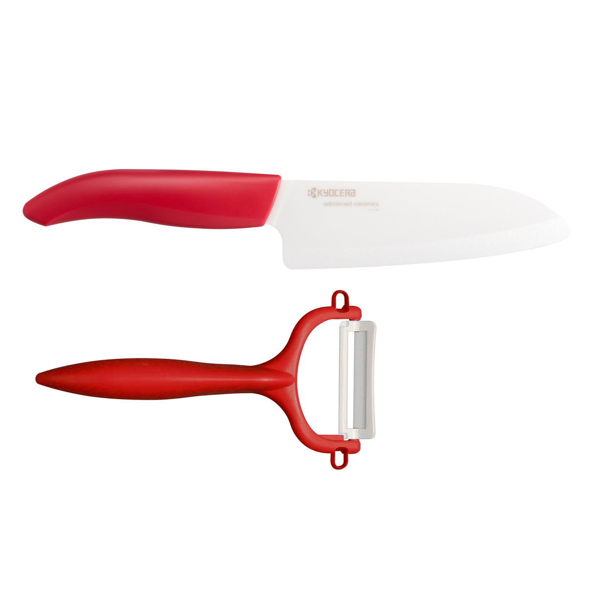 KYOCERA Keramik-Gemüsemesser mit Schäler Set, scharfes Küchenmesser und Schäler aus Keramik, ideal für Gemüse und Obst.