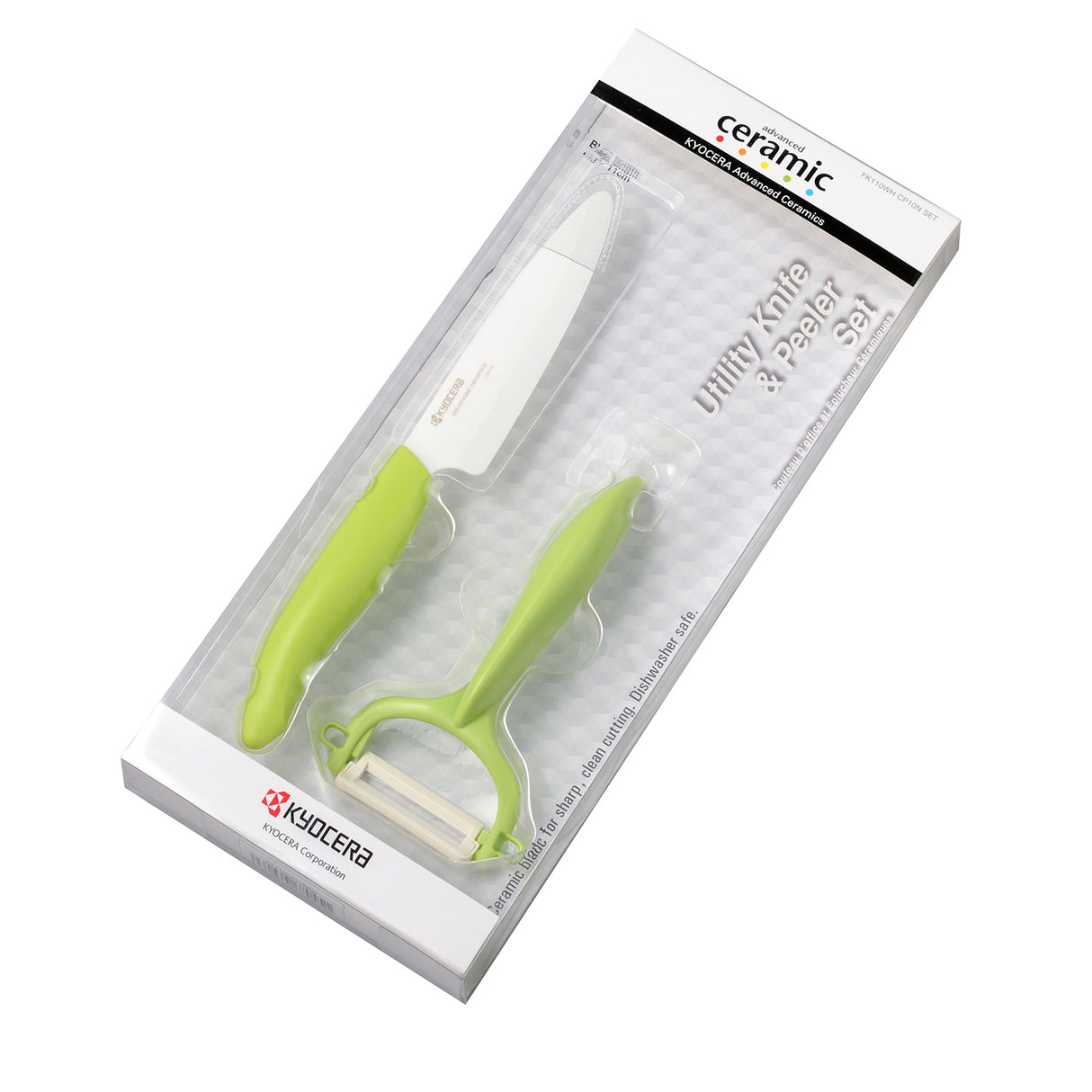 KYOCERA Keramikmesser Starter-Set, 2-teilig, mit scharfen Keramikmessern für einfache Küchenarbeit, auf weißem Hintergrund.