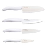 KYOCERA Messerblock mit 4 weißen GEN Messer und Bambus-Design, stilvoller Küchenmesser-Set für präzises Schneiden.