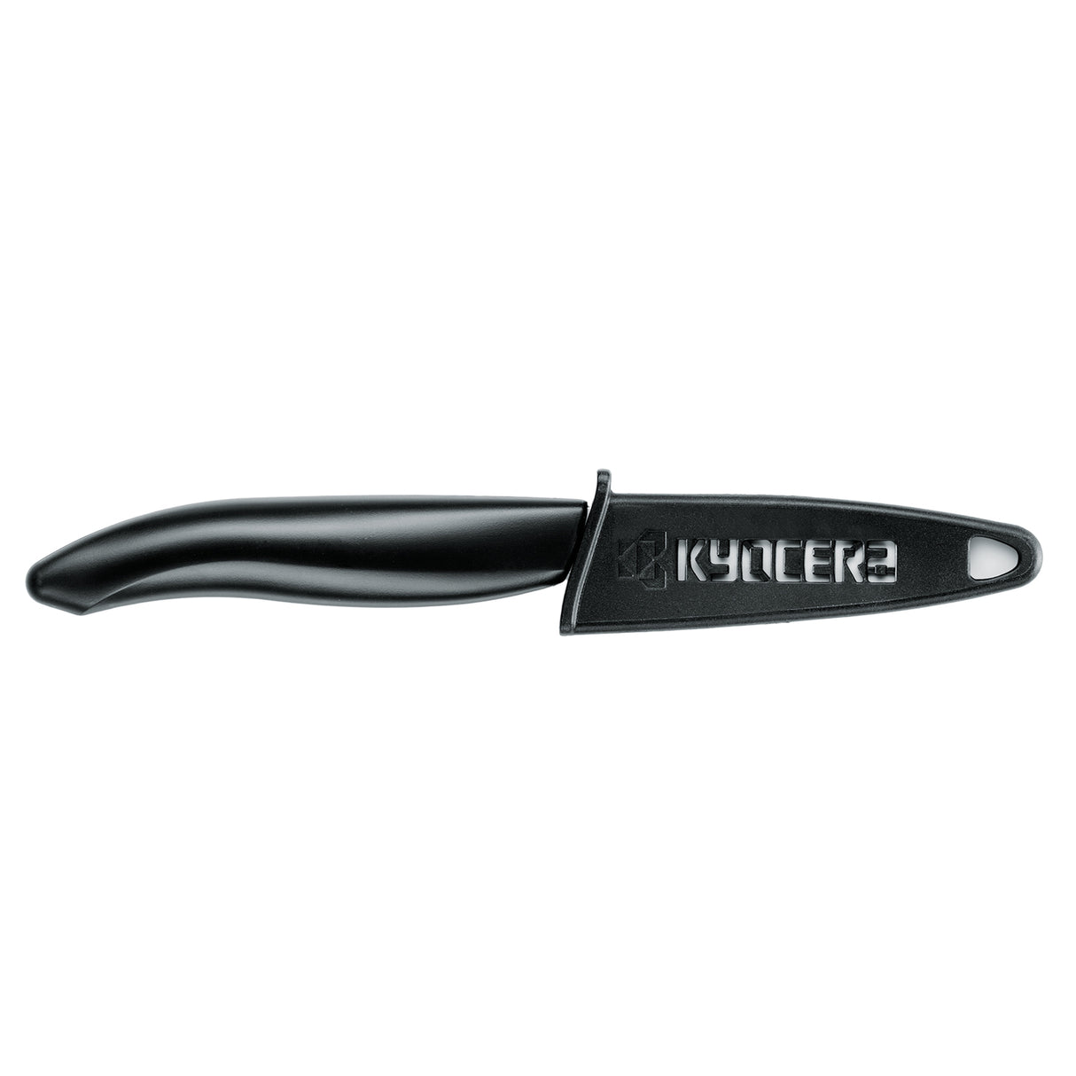 Schwarzer KYOCERA Klingenschutz für Messer bis 11 cm, schützt die Klinge beim Schneiden und Aufbewahren.