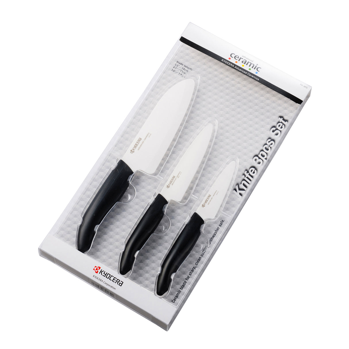KYOCERA Keramikmesser 3er-Set, schwarz, scharfe Küchenmesser aus Keramik, ideal für präzises Schneiden in der Küche