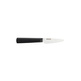 Schwarzes und weißes KYOCERA Keramikmesser CHOWA mit scharfer Klinge auf weißem Hintergrund