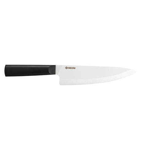Schwarzes und weißes KYOCERA Keramikmesser CHOWA mit scharfer Klinge, ideal zum Schneiden von Obst und Gemüse.