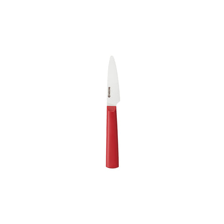 Rotes KYOCERA Keramikmesser CHOWA mit Edelstahlgriff, scharf und leicht, für präzises Schneiden in der Küche.