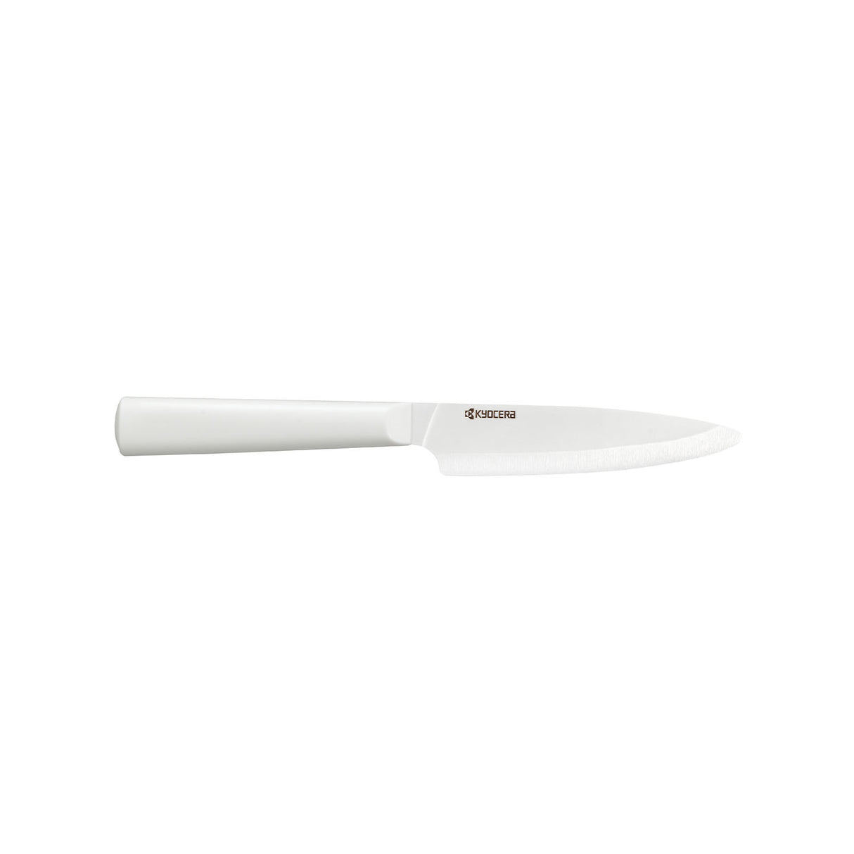 Helles weißes KYOCERA Keramikmesser CHOWA mit Edelstahlgriff, scharf und langlebig für präzises Schneiden.