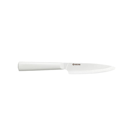 Helles weißes KYOCERA Keramikmesser CHOWA mit Edelstahlgriff, scharf und langlebig für präzises Schneiden.