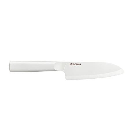 Weiße KYOCERA Keramikmesser CHOWA mit scharfer Klinge, ideal zum präzisen Schneiden von Lebensmitteln.