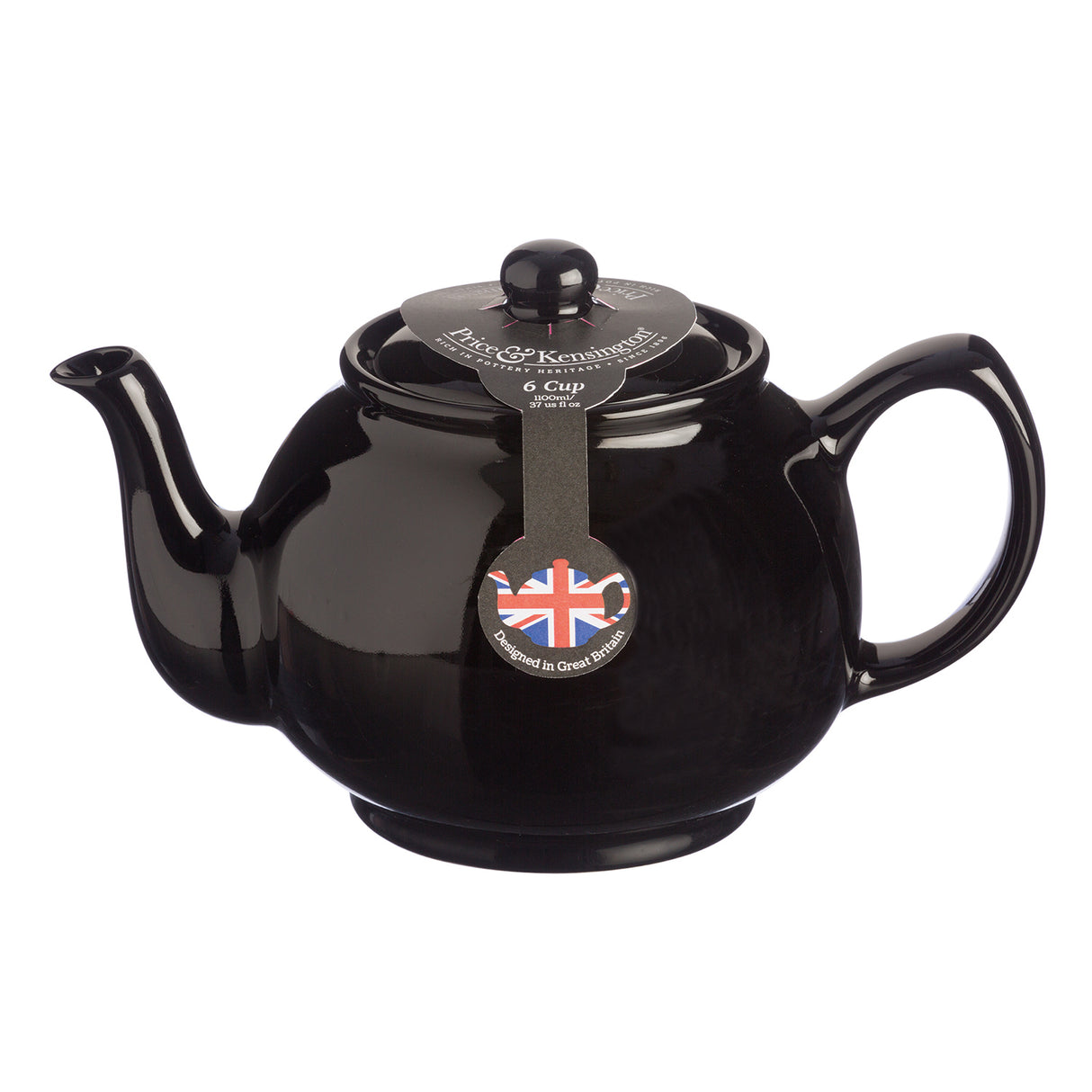 Schwarze Teekanne von PRICE & KENSINGTON aus Edelstahl, ideal für die Zubereitung von Tee, auf einem weißen Hintergrund.
