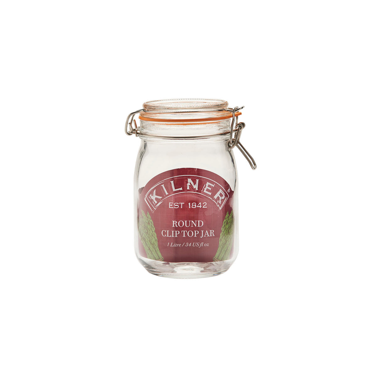 KILNER Einkochglas CLIP ROUND, klares Glas mit Metallverschluss, ideal für Konservierung und Einmachen, geöffneter Deckel sichtbar