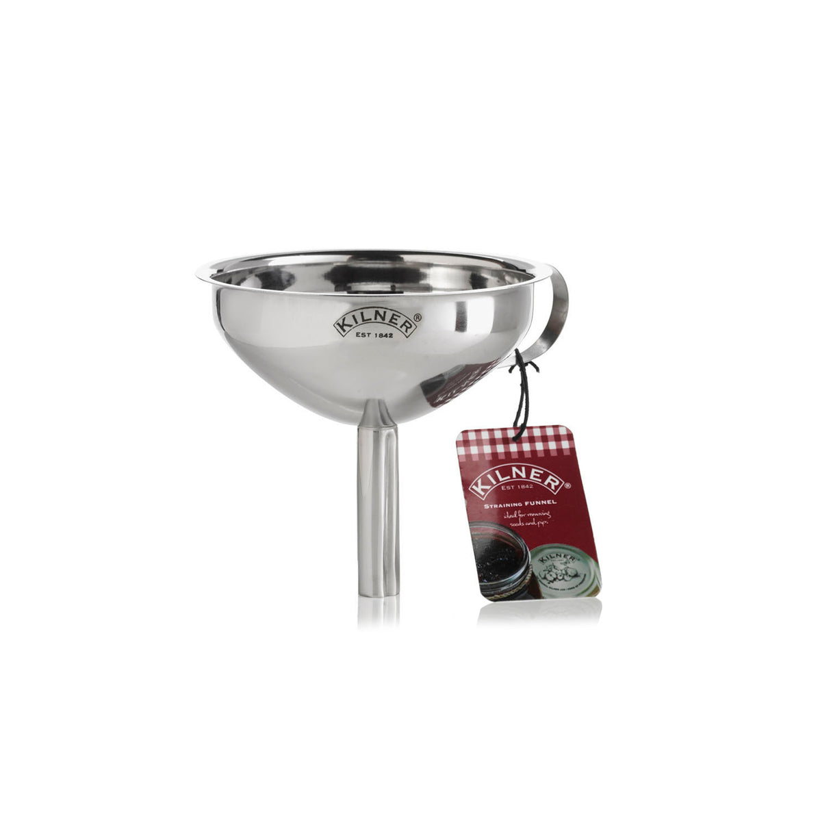 Ein Edelstahl-Saft-Trichter von KILNER mit 13 cm Durchmesser, ideal zum Abfüllen von Säften und Flüssigkeiten.