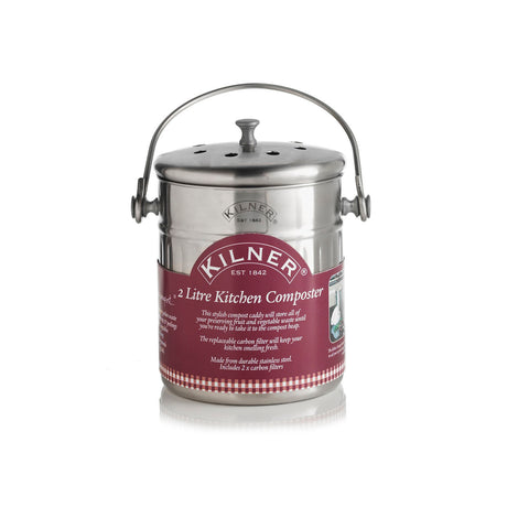 KILNER Edelstahl Küchenkomposter, 2 Liter, kompakte Küchenabfallbehälter für Bioabfälle in modernem Design
