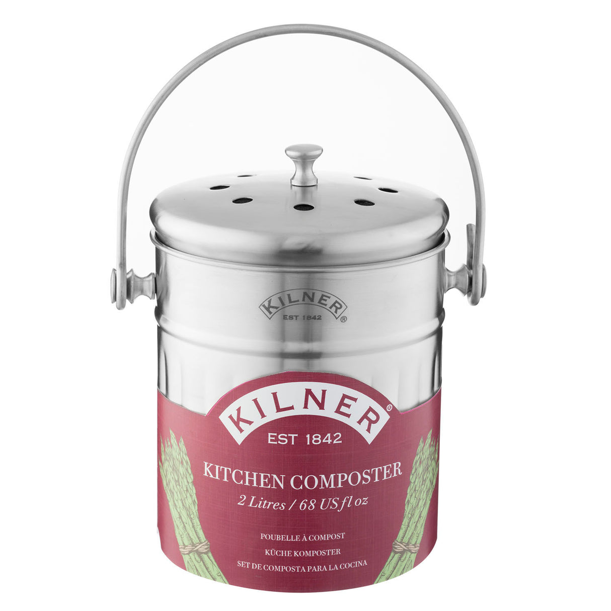 KILNER Küchenkomposter aus Edelstahl, 2 Liter, kompakte Küchenabfallbox für Bioabfälle und Küchenreste