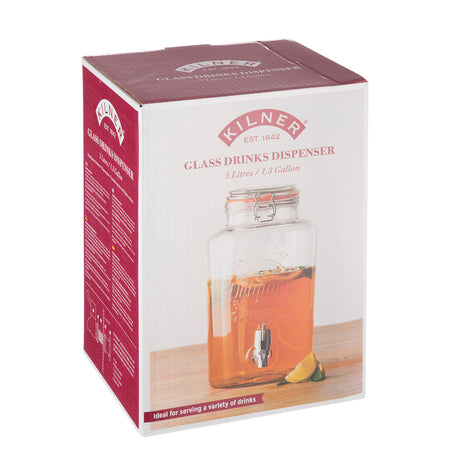 KILNER Getränkespender Round aus klarem Glas, 8 Liter Fassungsvermögen, perfekt für Partys und Getränkepräsentationen