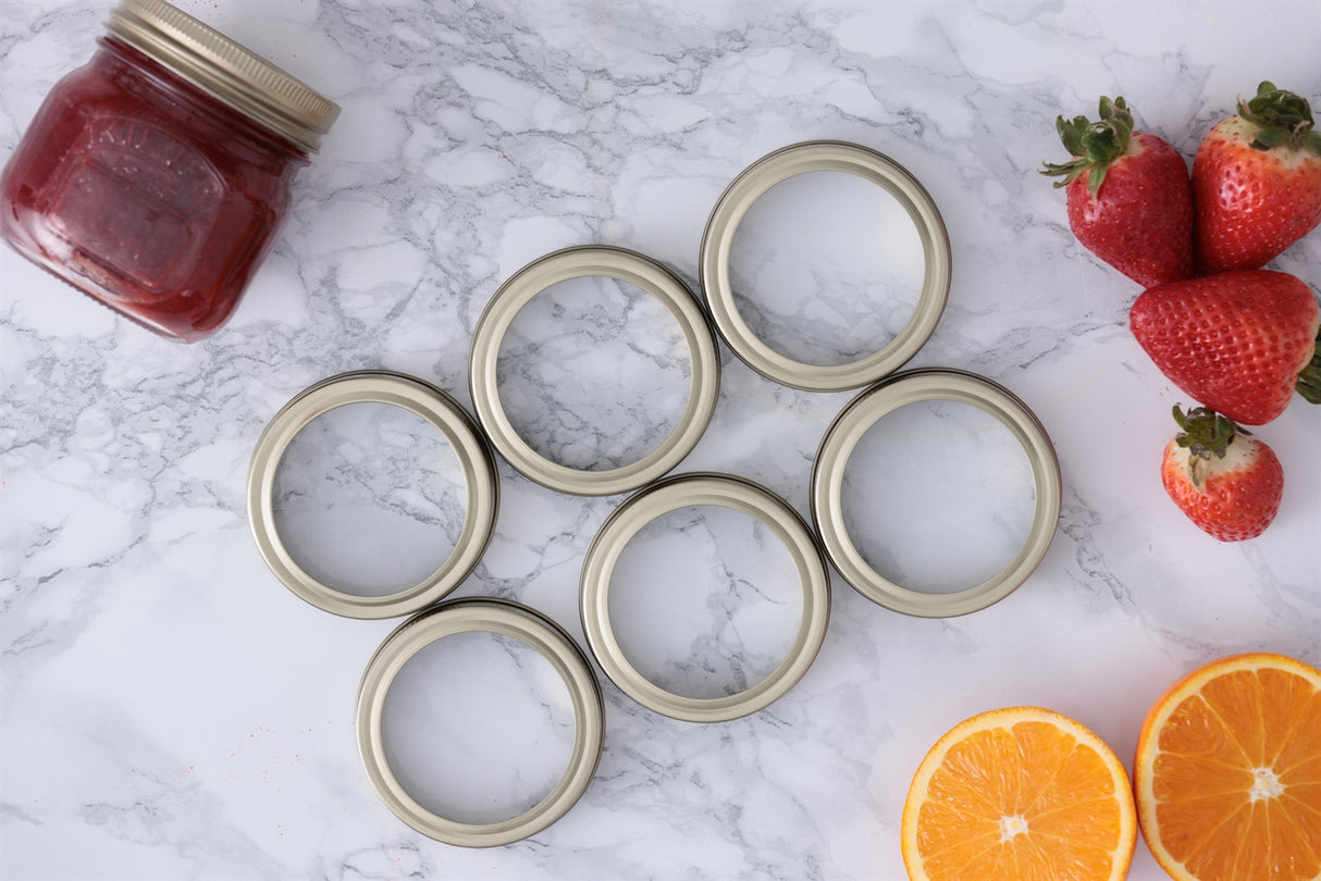 Metall-Einkochverschlüsse von KILNER im 6er-Set, robust und sicher für Gläser, passend für Konservengläser.