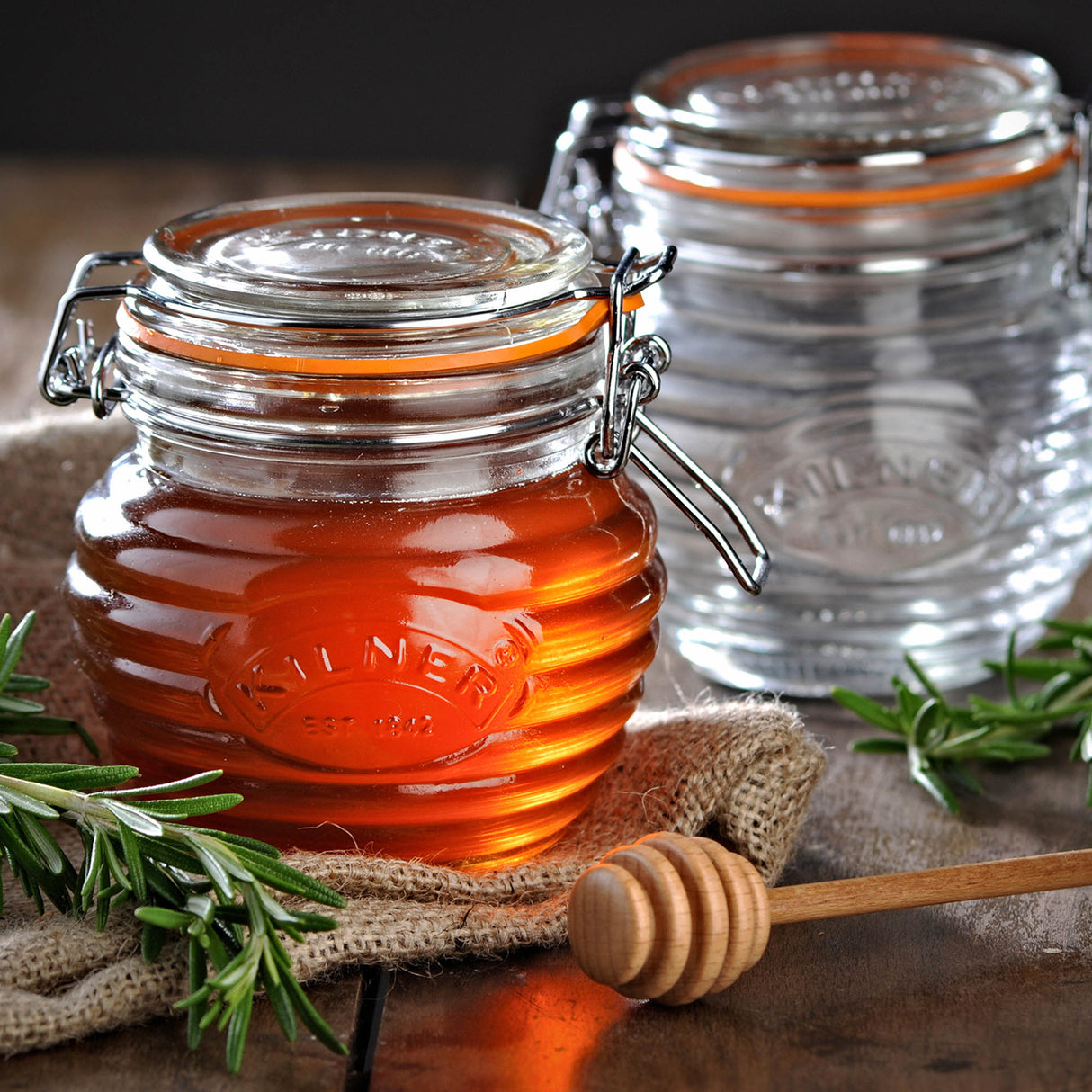 KILNER Honigtopf aus klarem Glas, 400 ml, mit deckel, ideal zum Servieren von flüssigem Honig