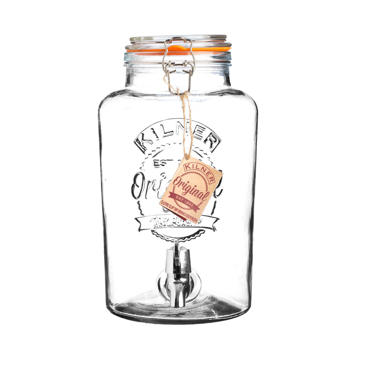 KILNER Getränkespender ROUND, klar, 5 L mit Hahn und Deckel, ideal für Getränke bei Partys oder Veranstaltungen