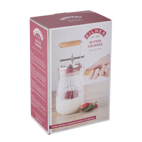 KILNER Butterfass aus Glas, klar, für 1 Liter Butter, mit Deckel und Griffen, ideal zum Schmelzen und Aufbewahren von Butter.