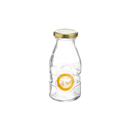 KILNER Milchflasche aus Glas, klare Glasflasche mit Deckel, ideal für Milch und Getränke, auf weißem Hintergrund.