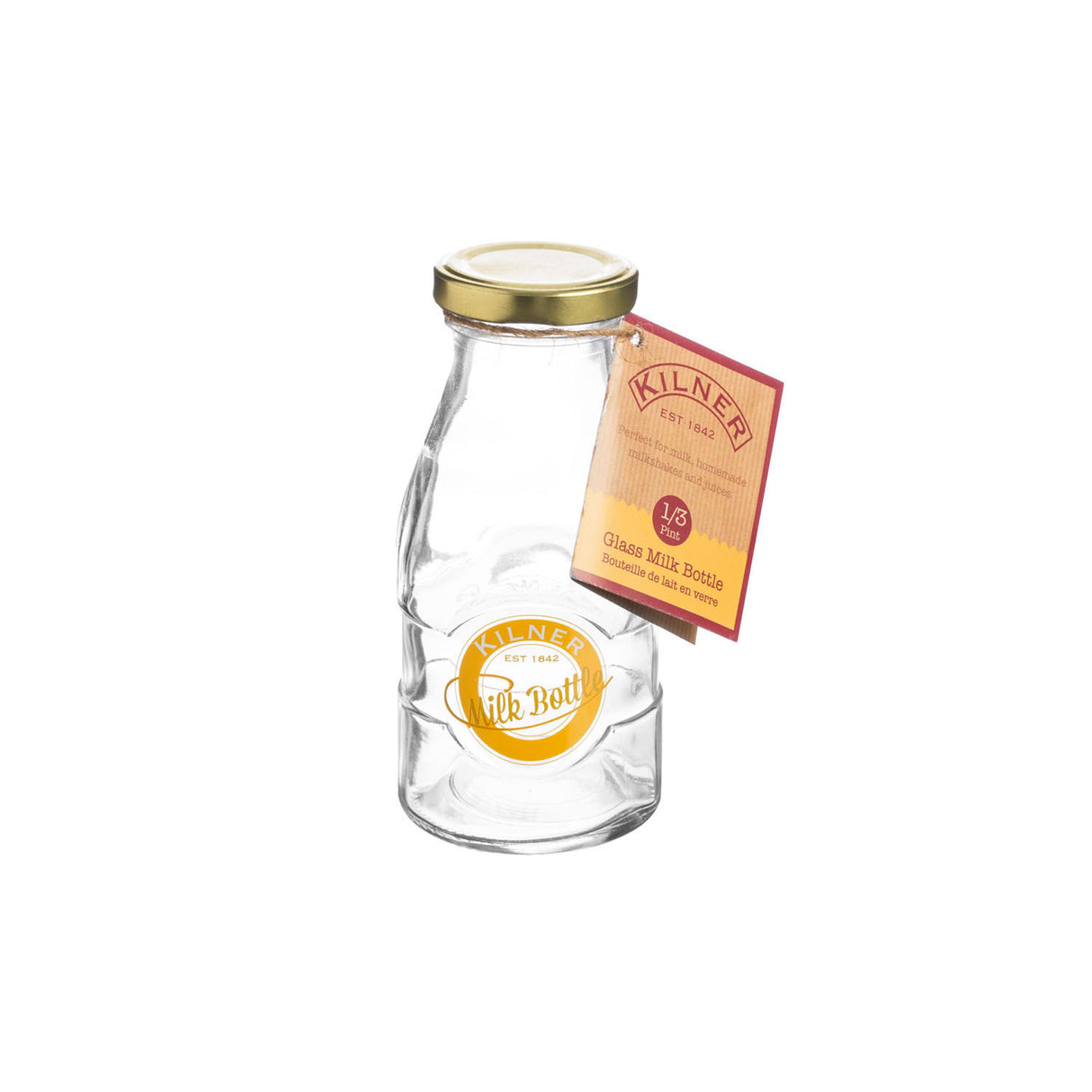 KILNER Milchflasche aus Glas, klare Milchflasche im klassischen Design, ideal zum Aufbewahren von Milch und Getränken