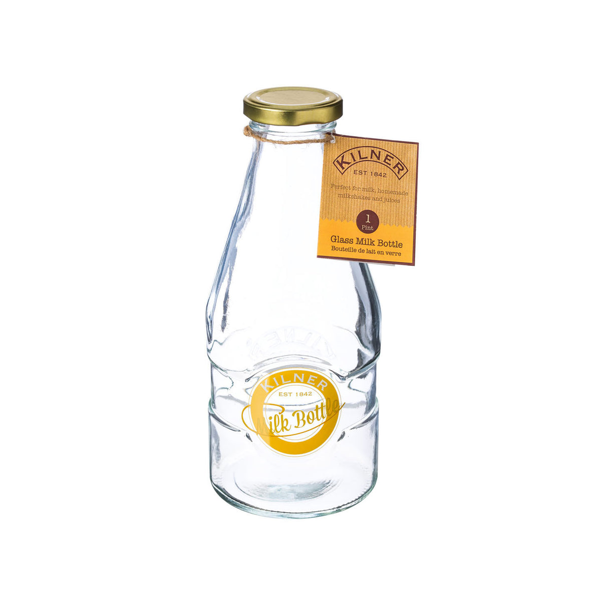 KILNER Milchflasche aus Glas, klare Milchflasche mit Schraubverschluss, ideal für Milch und Getränke, modernes Design