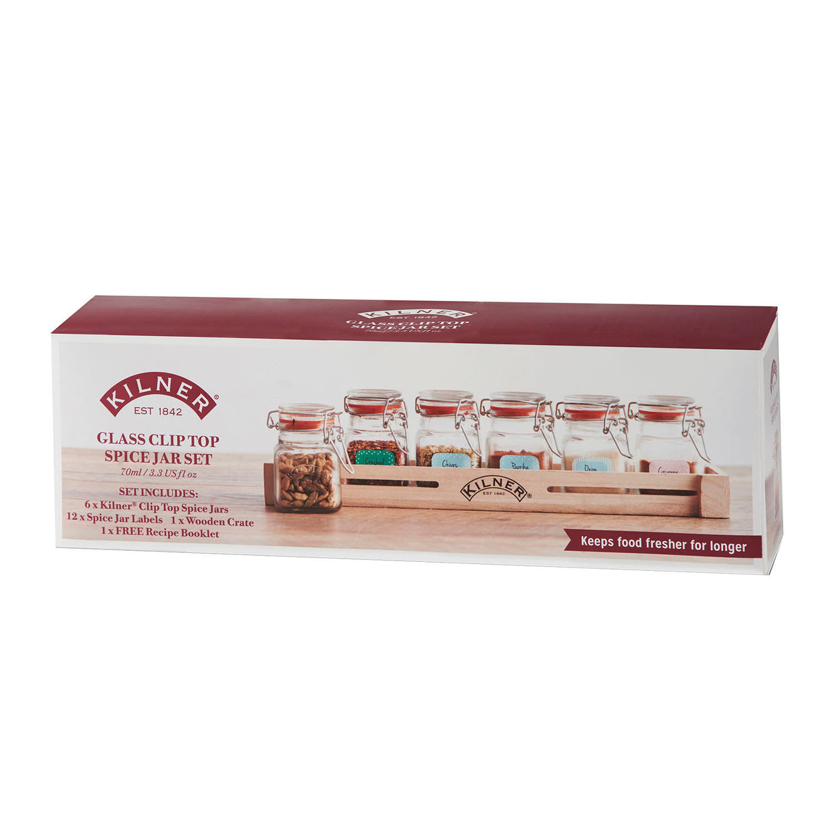 KILNER Gewürzgläser, klar, 6 Stück, jeweils 70 ml, mit Schraubverschluss für Gewürze und Kräuter, transparent.