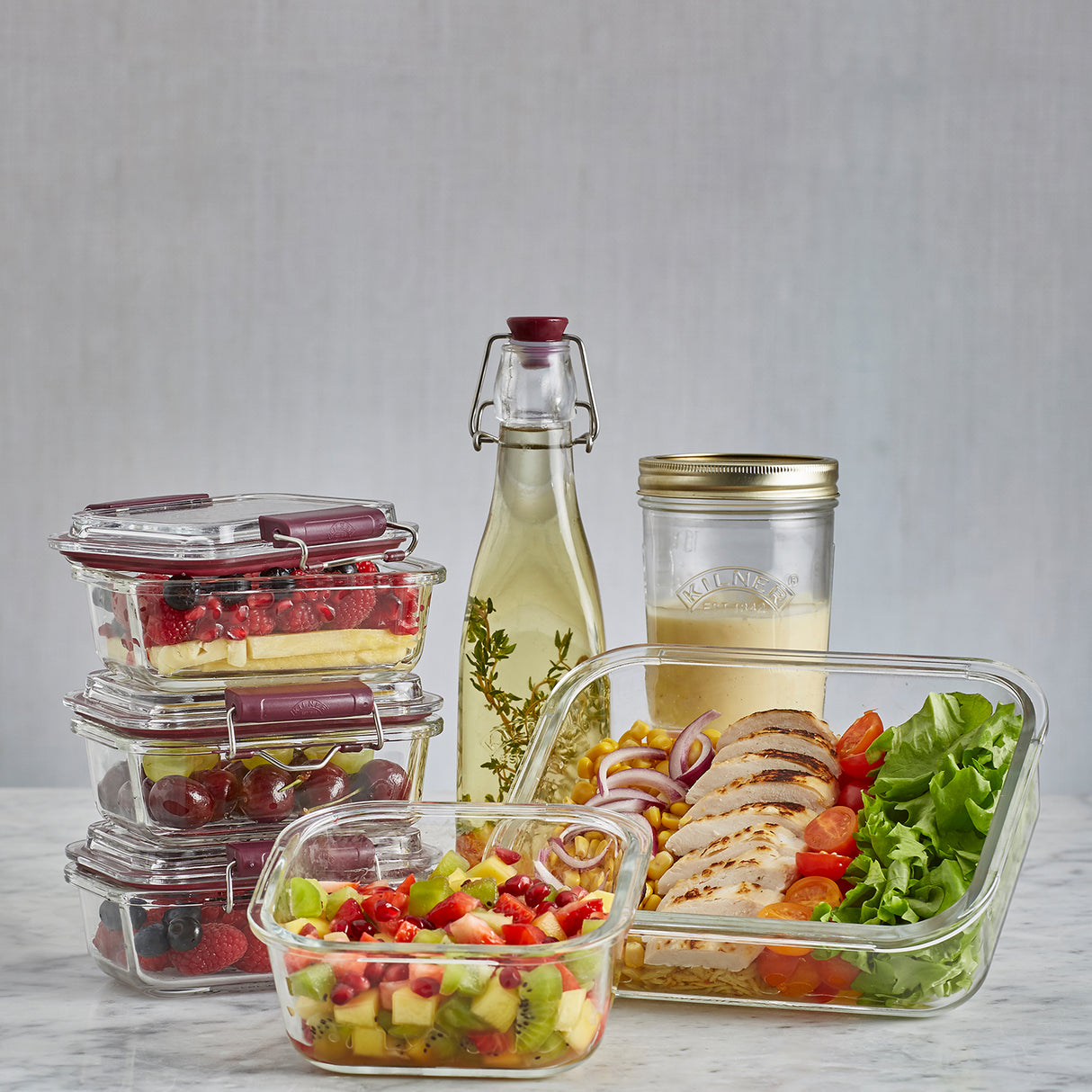 KILNER Frischhaltedose aus klarem Glas, 1400 ml, mit Schraubverschluss für Lebensmittelaufbewahrung