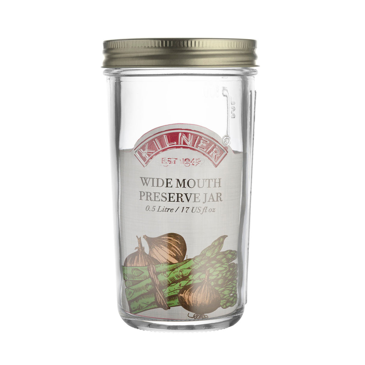 KILNER Einkochglas mit Weithals, klares Glas für Einmachzwecke, Blick auf den transparenten Glasbehälter