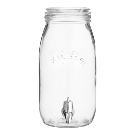 KILNER Getränkespender aus Glas, klar, 3 Liter, mit Einmachglas-Design für Getränke und Partys