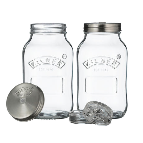 KILNER Fermentiergläser-Set, 2 kleine Gläser à 1 Liter, aus Glas mit Schraubdeckeln für Fermentation und Einmachen