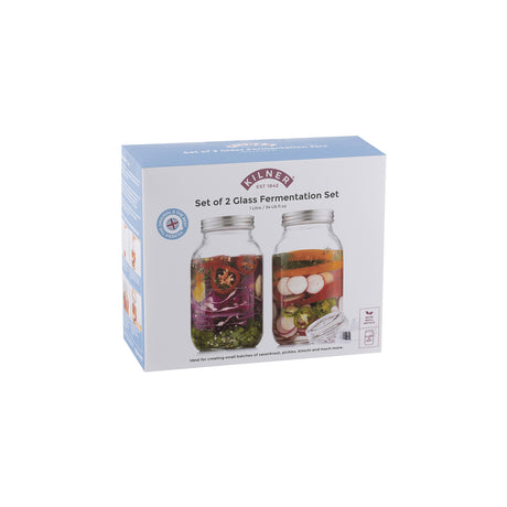 KILNER Fermentiergläser-Set, kleines 2er Set mit 1-Liter-Gläsern zum Fermentieren und Einmachen.