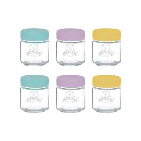 KILNER Babygläser in klar und bunt, langlebige Gläser für Babys mit bunten Deckeln und kindgerechtem Design