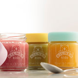 Bunte KILNER Babygläser in klarer Ausführung mit bunten Deckeln, ideal für Babynahrung und Aufbewahrung.