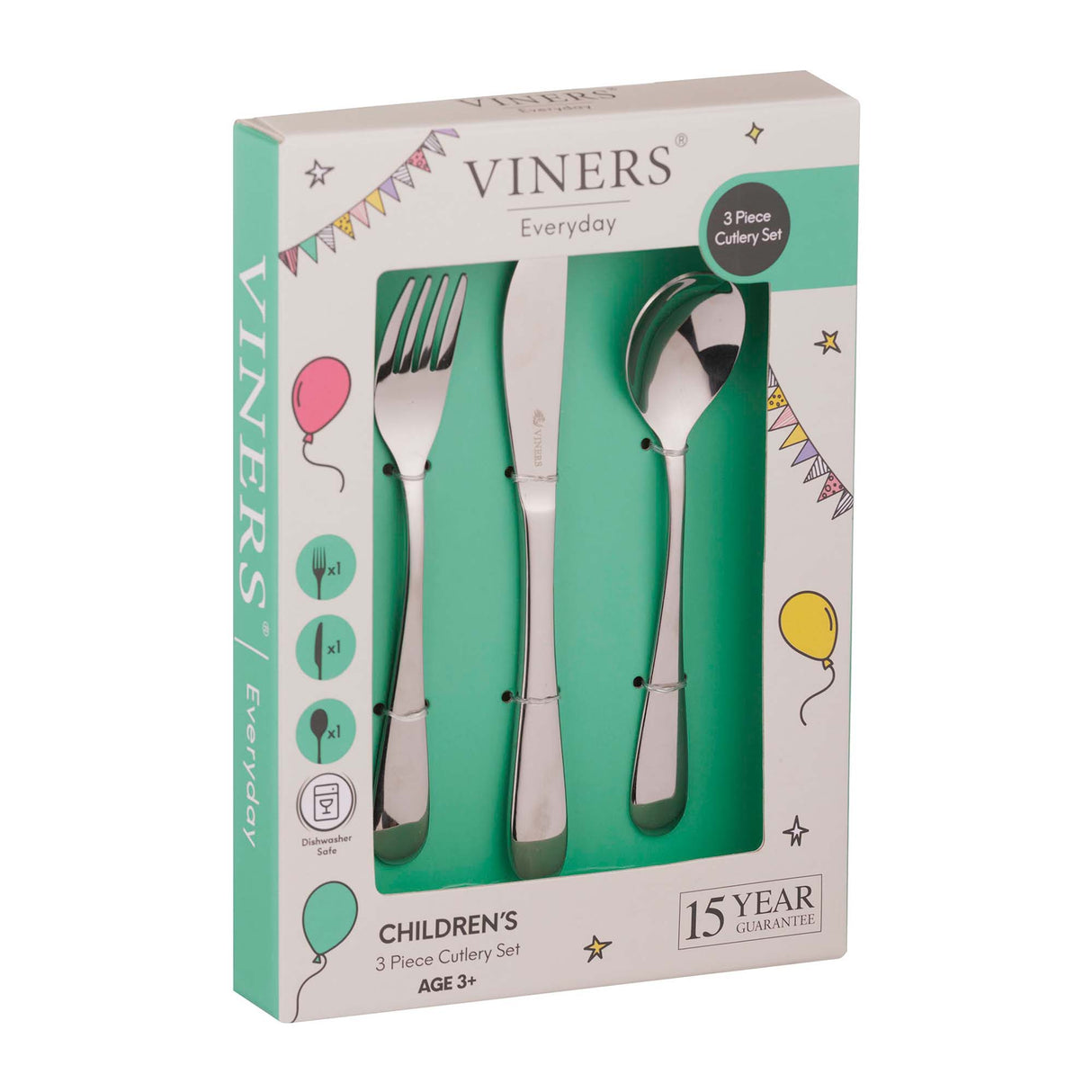 Kinderbesteck-Set von VINERS, Edelstahl, 3-teilig mit kindgerechtem Design, ideal für kleine Kinder zum Essen.