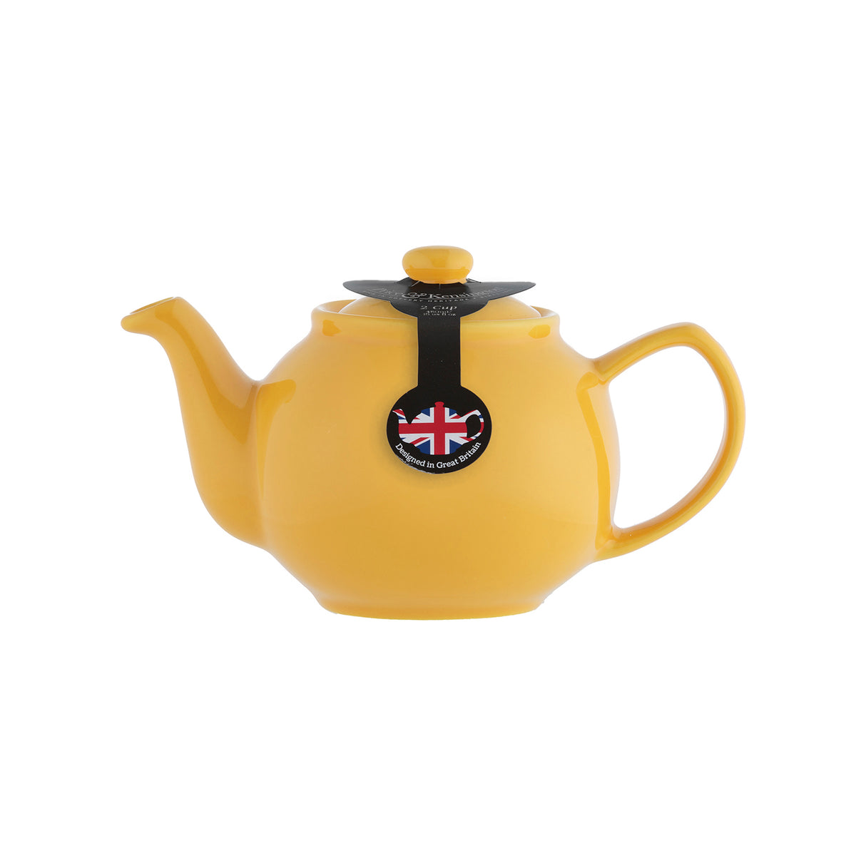 Gelbe Teekanne von PRICE & KENSINGTON, stilvolle Teekanne aus Keramik mit elegantem Design, auf weißem Hintergrund.