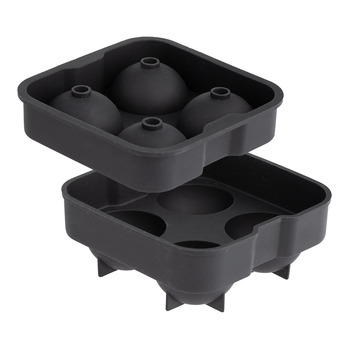 Schwarze VINERS Eiskugelform aus Silikon, perfekt für die Herstellung runder Eiswürfel, auf einem weißen Hintergrund.