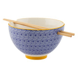 Blaue TYPHOON Nudelschüssel mit Stäbchen, asiatisches Design, Durchmesser, ideal für Nudeln und Reis, keramisch gefertigt
