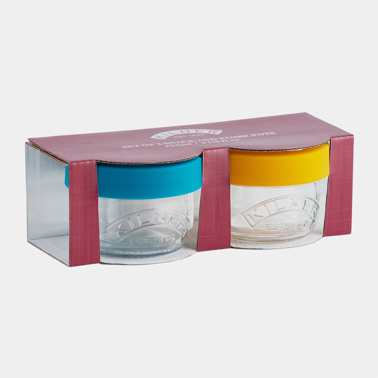 Bunte KILNER Babygläser in klarer Ausführung, ideal für Babynahrung, mit bunten Deckeln und praktischer Form.
