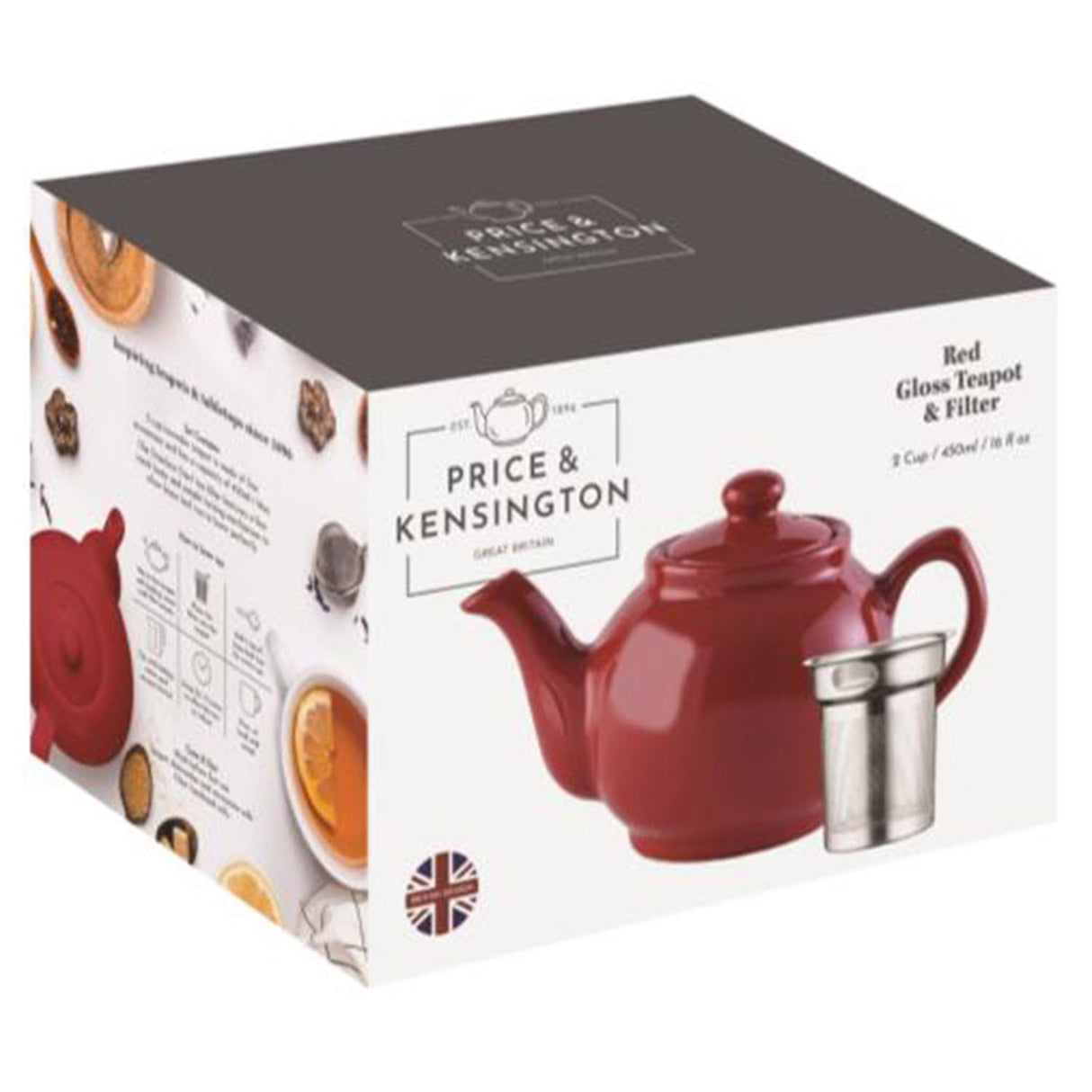 Rote Kaffeekanne mit Teesieb von PRICE & KENSINGTON, für 6 Tassen, aus Keramik, detailreiche Ansicht