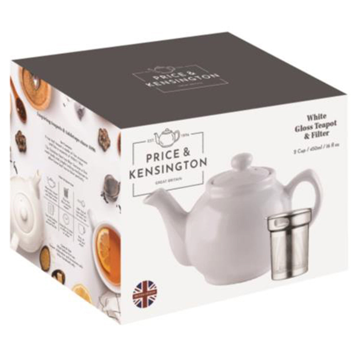 Weiße PRICE & KENSINGTON Teekanne mit Teesieb für 6 Tassen, elegante Teekanne aus Keramik mit integriertem Teesieb.