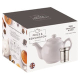 Weiße PRICE & KENSINGTON Teekanne mit Teesieb für 6 Tassen, elegante Teekanne aus Keramik mit integriertem Teesieb.